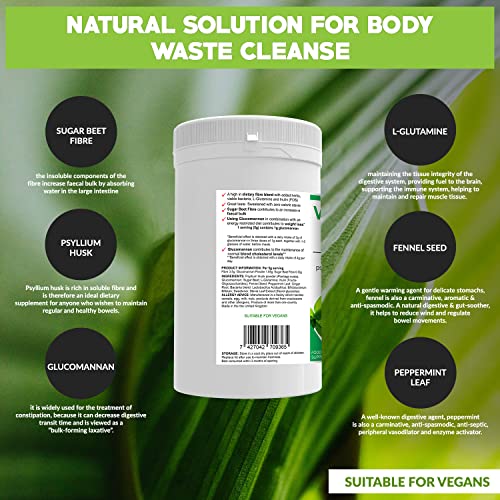 Fibra VitaDiet con cáscara de psyllium para un control suave del colesterol vegano, limpieza intestinal, desintoxicación y apoyo digestivo. Supresor natural del apetito