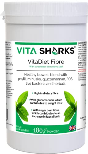 Fibra VitaDiet con cáscara de psyllium para un control suave del colesterol vegano, limpieza intestinal, desintoxicación y apoyo digestivo. Supresor natural del apetito