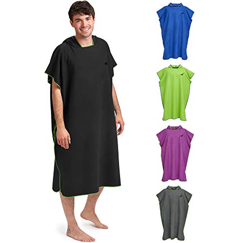 Fit-Flip Poncho de Surf para Hombres y Mujeres – Ligero, Compacto y de Secado rápido – Toalla Poncho Adulto – Poncho Playa, Toalla Poncho – Toalla con Capucha Surf – Color: Negro-Verde| Tamaño: L