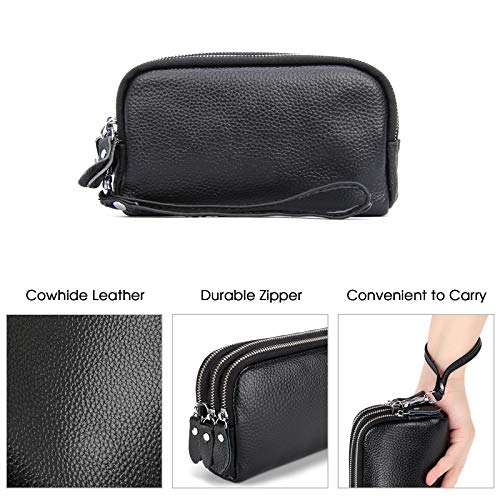 FORRICA Mujer Cartera Cuero Genuino Gran Capacidad Elegante Billeteras Cremallera Ligera Monederos Carteras de Piel para Dama con Correas de Muñeca Púrpura