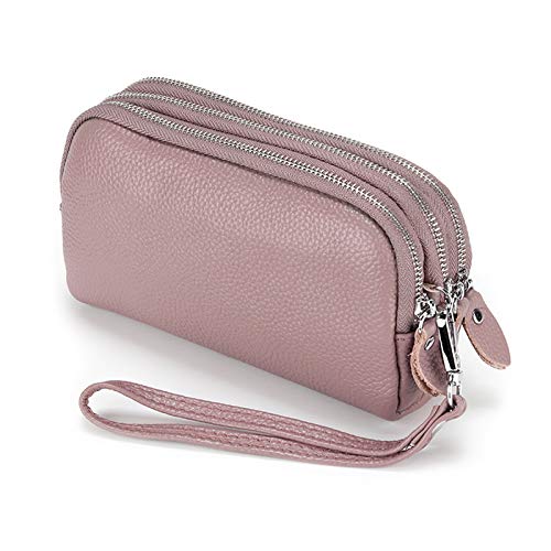 FORRICA Mujer Cartera Cuero Genuino Gran Capacidad Elegante Billeteras Cremallera Ligera Monederos Carteras de Piel para Dama con Correas de Muñeca Púrpura