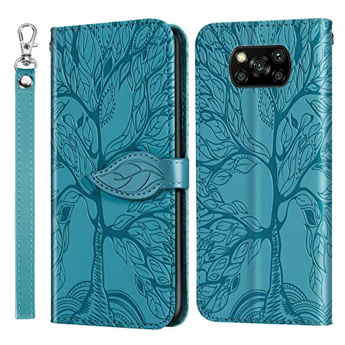 Funda para Xiaomi Poco X3 NFC/Poco X3 Pro Carcasa con Tapa Cuero PU Flip Case Móvil Cartera Magnético Cover con Función de Soporte y Ranura Tarjeta para Xiaomi Poco X3 NFC/Poco X3 Pro, Turquesa