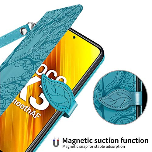 Funda para Xiaomi Poco X3 NFC/Poco X3 Pro Carcasa con Tapa Cuero PU Flip Case Móvil Cartera Magnético Cover con Función de Soporte y Ranura Tarjeta para Xiaomi Poco X3 NFC/Poco X3 Pro, Turquesa