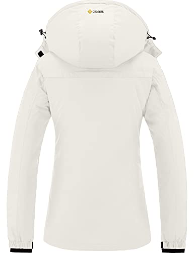 GEMYSE Chaqueta de Esquí Impermeable de Montaña para Mujer Abrigo de Invierno de Lana Antiviento con Capucha (Blanco A1,L)