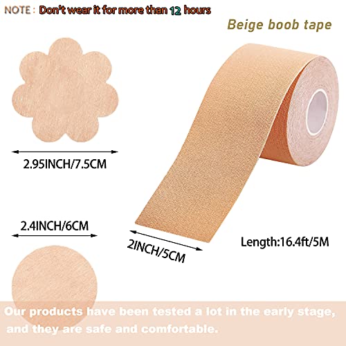 GIHENHAO 2 rollos de Cinta de Levantamiento de Senos y juego de 20 pezones,cinta para el cuerpo, Cinta de Senos, Boob Tape,Sujetador Adhesivo para Copa A-E(16.4pies, 50 mm)