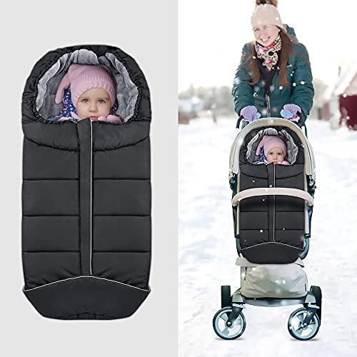 GOLDGE Saco Silla Paseo Universal Invierno, Saco para Cochecito Bebe Antideslizante, Saco de Dormir Universal para Cochecito- Negro/Gris