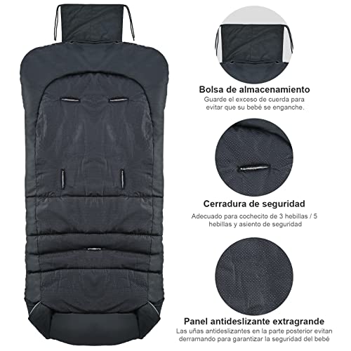 GOLDGE Saco Silla Paseo Universal Invierno, Saco para Cochecito Bebe Antideslizante, Saco de Dormir Universal para Cochecito- Negro/Gris