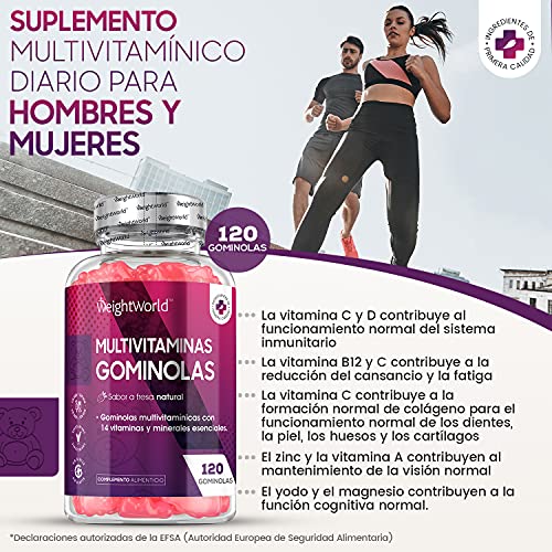 Gominolas Multivitaminas y Minerales de Alta Potencia 120 Unidades - Con 14 Vitaminas y Minerales Activos, Con Vitamina C, A, D, B y Biotina, Zinc, Yodo, Sodio y Ácido Fólico, Para Hombres y Mujeres