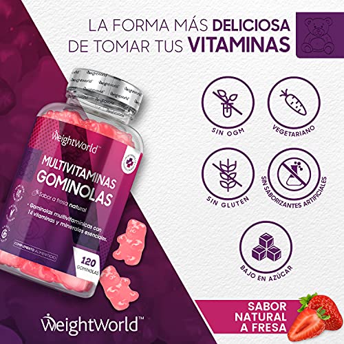 Gominolas Multivitaminas y Minerales de Alta Potencia 120 Unidades - Con 14 Vitaminas y Minerales Activos, Con Vitamina C, A, D, B y Biotina, Zinc, Yodo, Sodio y Ácido Fólico, Para Hombres y Mujeres