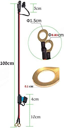 GTIWUNG 2PCS Cable de Conexión SAE, 10AWG SAE Conectores 100cm/3.3FT, Conexión SAE Alargador, con Terminal de Anillo, Rápida Conexión y Desconexión, con Fusible de 10A /15A