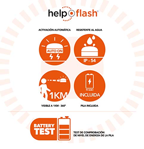 Help Flash 2.0 - Luz de emergencia autónoma - Señal V16 de preseñalización de peligro homologada, autorizada por la DGT