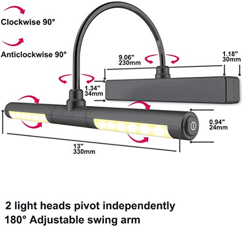 HONWELL-Luz LED Inalámbrica a Batería con Control Remoto, Cabezal de Luz Giratorio de 13 Pulgadas con 3 Modos de Iluminación, Regulable Marco Luces Lámpara de Pared para Pintar,Espejo , Color Negro