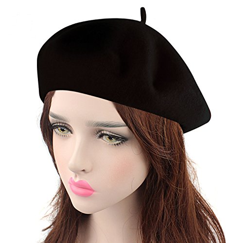 HowYouth Clásico Francés Artista Gorro de Las Mujeres Los Hombres Boina Bombrero (Negro)