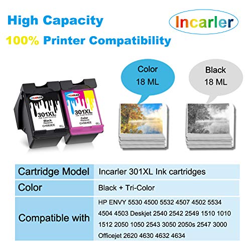 Incarler 301 XL Remanufacturado Cartuchos de Tinta Compatible con HP 301XL para HP Envy 5530 4500 5532 4507 Deskjet 2540 2542 2549 1510 1010 1512 2050 1050 2543 Officejet 2620 4630 (1Negro 1Tri-Color)