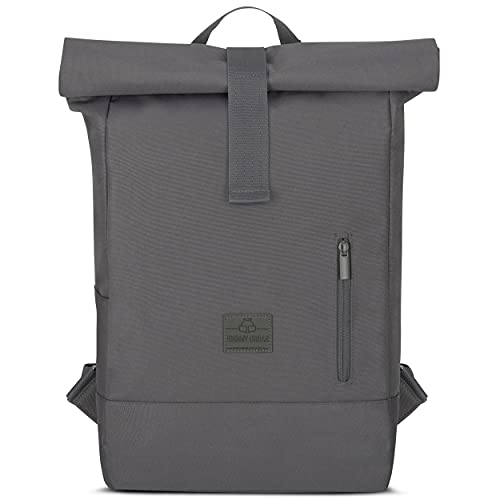 Johnny Urban Mochila Mujer y Hombre Roll Top Gris Oscuro Robin - Hecha de botellas PET Recicladas - Bolso Hombre y Mujer - Impermeable y Compartimento para Portátil