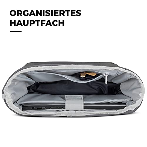 Johnny Urban Mochila Mujer y Hombre Roll Top Gris Oscuro Robin - Hecha de botellas PET Recicladas - Bolso Hombre y Mujer - Impermeable y Compartimento para Portátil