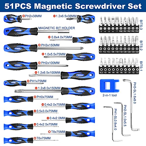 Juego Destornilladores Magnéticos Profesionales 51 en 1 con Estuche Portátil, Conjunto Puntas Destornillador de Precisión, Kit de Herramienta para Bricolaje y para su Taller