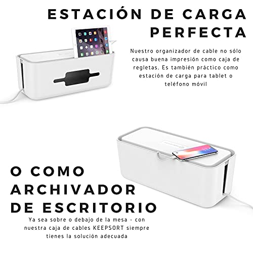 KEEPSORT® Caja de cables extragrande para máxima seguridad en el hogar – Organizador de cables para guardar regletas, adaptadores de carga, routers, etc. (XXL, blanco)