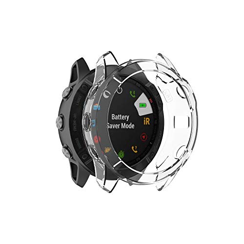 Keweni Carcasa para Garmin Fenix 6X,Funda Protectora de Silicona TPU de Repuesto para Funda Protectora a Prueba de Golpes e irrompible para Garmin Fenix 6X (Negro + Transparente)