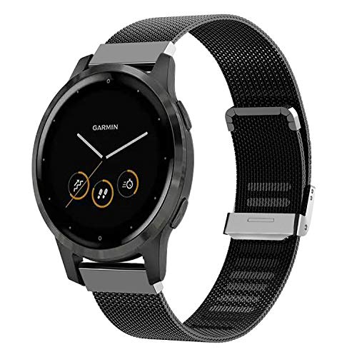 Keweni Correa Compatible con Garmin Vivoactive 4S, Correas de Repuesto de Reloj Inteligente de Metal de 18mm para Garmin Vivoactive 4S / 3S (Negro)