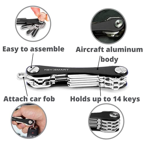 KeySmart - Llavero y Organizador de Llaves Compacto (hasta 14 Llaves, Negra)