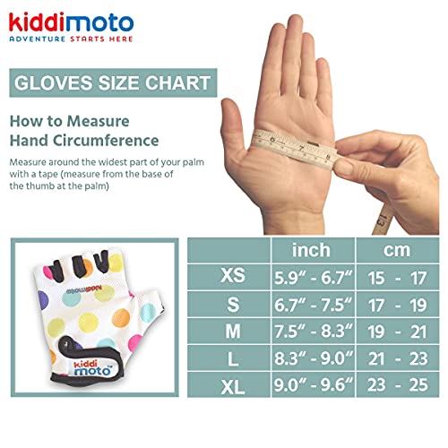 Kiddimoto Guantes de Ciclismo sin Dedos para Infantil (niñas y niños) - Bicicleta, MTB, BMX, Carretera, Montaña - Puntos de Pastel - Talla: S (2-5 años)