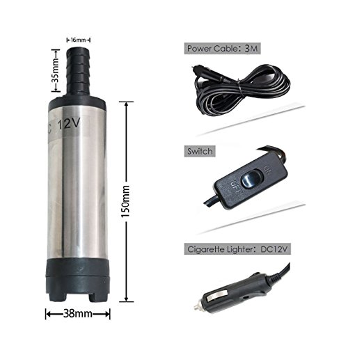 Kingkindsun - Bomba sumergible de 12 V, 38 mm, para agua, aceite, diésel, bomba de transferencia de combustible para coche, cable de 3 m con toma de mechero para coche todocamino