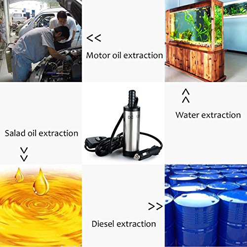 Kingkindsun - Bomba sumergible de 12 V, 38 mm, para agua, aceite, diésel, bomba de transferencia de combustible para coche, cable de 3 m con toma de mechero para coche todocamino