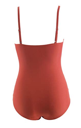 LA ORCHID Laorchid - Bañador de una pieza con escote en V, para mujer, Marrón rojo., 42