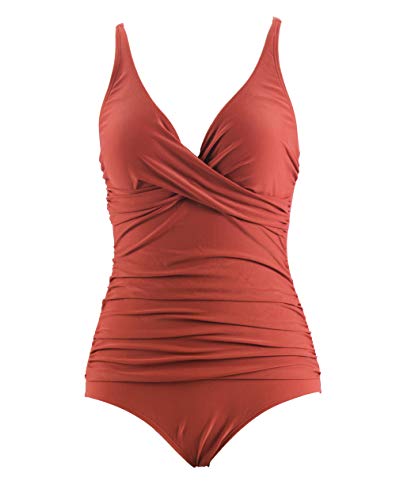 LA ORCHID Laorchid - Bañador de una pieza con escote en V, para mujer, Marrón rojo., 42