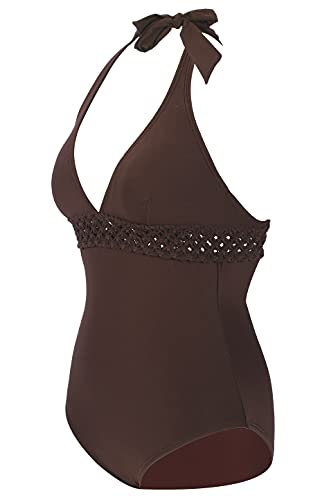 LA ORCHID Laorchid - Bañador de una pieza para mujer, cuello en V, sujeción al cuello, talla grande, push up marrón 44