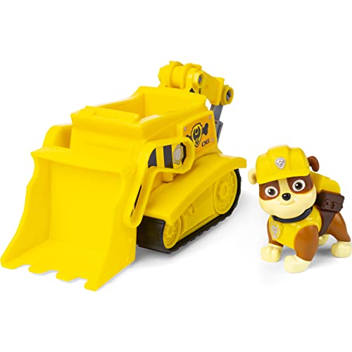 La Pat' Patrouille 6056857 - Vehículo de 15 cm con 1 Figura Coleccionable de Rubble de la Patrulla Canina, Juguete Infantil a Partir de 3 años de Edad