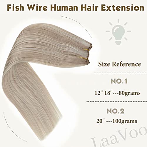 LaaVoo 14pulgadas/35cm Remy Hilo Extensiones de Pelo #P18/613 Highlight Ash Blonde y Lejia Rubia Extensiones Hilo on de Cabello Natural con Hilo Invisible 80Gramos/Pieza