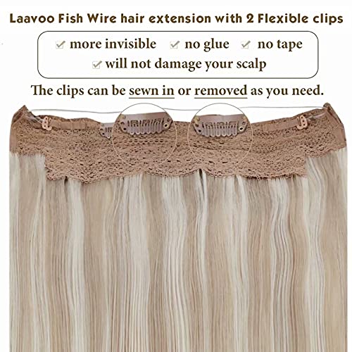 LaaVoo 14pulgadas/35cm Remy Hilo Extensiones de Pelo #P18/613 Highlight Ash Blonde y Lejia Rubia Extensiones Hilo on de Cabello Natural con Hilo Invisible 80Gramos/Pieza