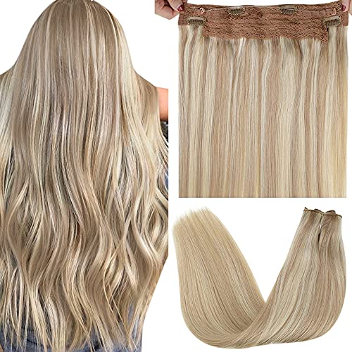 LaaVoo 14pulgadas/35cm Remy Hilo Extensiones de Pelo #P18/613 Highlight Ash Blonde y Lejia Rubia Extensiones Hilo on de Cabello Natural con Hilo Invisible 80Gramos/Pieza