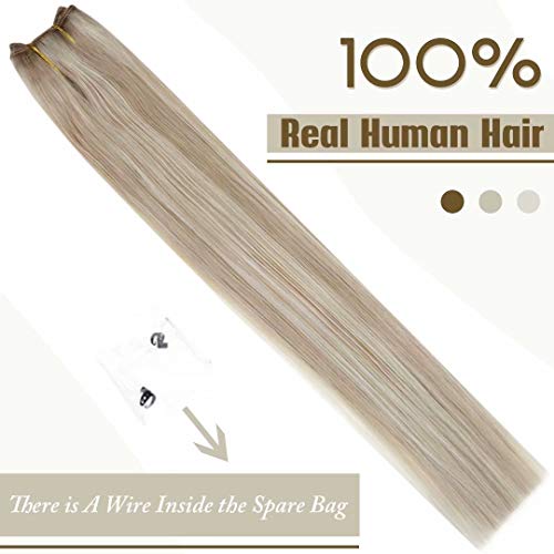 LaaVoo 14pulgadas/35cm Remy Hilo Extensiones de Pelo #P18/613 Highlight Ash Blonde y Lejia Rubia Extensiones Hilo on de Cabello Natural con Hilo Invisible 80Gramos/Pieza