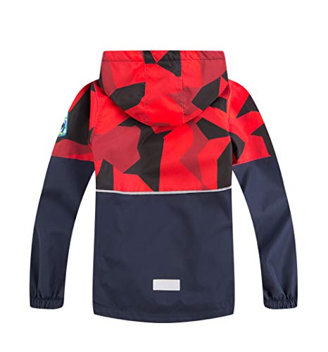 LAUSONS Chaqueta Impermeable Niño - Chubasquero Camuflaje con Capucha - Cortavientos con Forro Polar para Niños Rojo 9-10 años / 140cm