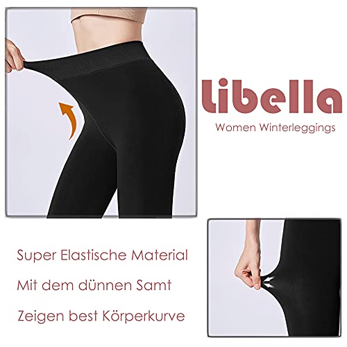 Libella Paquete de 2 Leggings térmicos para Mujer con Forro Interior Leggins cálidos sin Costuras de Invierno Treggings sin Costuras Cintura Alta Deporte Largo Ajustado 4130 Negro L