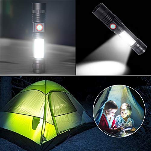 Linterna LED Recargable Alta Potencia Militar COB Ajustable Portátil Linterna para Reparación del Coche, y Emergencia, Ciclismo, Camping, Montañismo (Con USB 18650 Batería & Base Magnético)