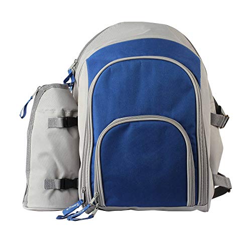 LIVOO Feel good moments - SE970B Mochila aislante para picnic, 4 personas | 29 accesorios incluidos, cubiertos, platos, vasos, toallas para comidas al aire libre | azul/gris SE970 Gris