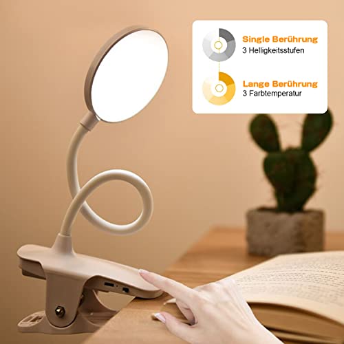 Luz Lectura con Clip, Mefine 20 LED Luz de Lectura con Flexo Pinza, 3 Colores y 3 Brillos con 99.95% Bloqueo de Luz Azul, Recargable USB Lámpara de Escritorio, Pinza de en la Lámpara, Luz de Libro