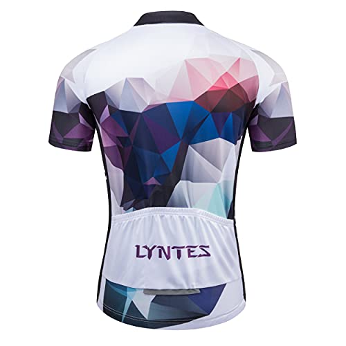 LYNTES Maillot de ciclismo para hombre, manga corta, elástico, transpirable, con 3 bolsillos traseros, secado rápido, ropa de ciclismo con cremallera completa azul S