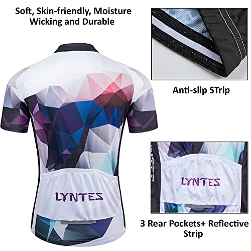 LYNTES Maillot de ciclismo para hombre, manga corta, elástico, transpirable, con 3 bolsillos traseros, secado rápido, ropa de ciclismo con cremallera completa azul S