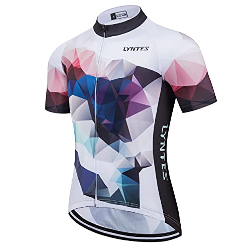 LYNTES Maillot de ciclismo para hombre, manga corta, elástico, transpirable, con 3 bolsillos traseros, secado rápido, ropa de ciclismo con cremallera completa azul S