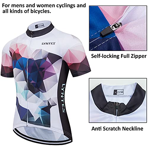 LYNTES Maillot de ciclismo para hombre, manga corta, elástico, transpirable, con 3 bolsillos traseros, secado rápido, ropa de ciclismo con cremallera completa azul S