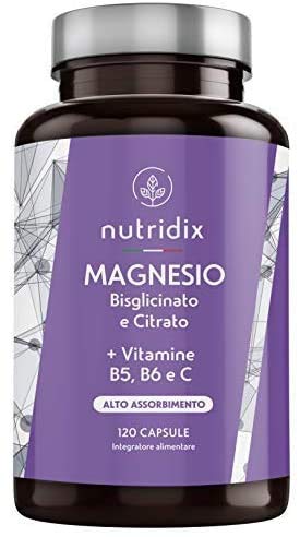 Magnesio 300 mg dosis - Bisglicinato y Citrato de Magnesio con Vitaminas B6, C y B5 - Cansancio, Fatiga y Función Muscular - 120 Cápsulas Nutridix