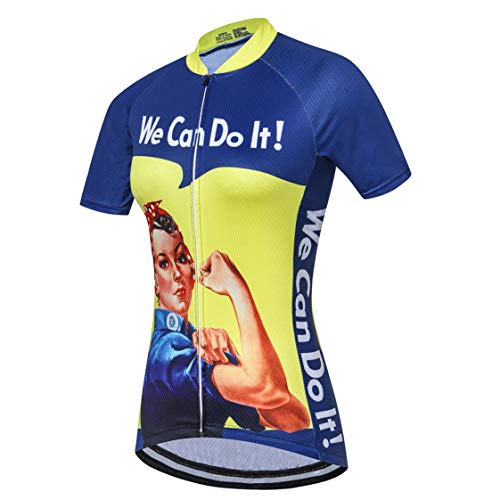 Maillot de Ciclismo para Mujer con Cremallera Manga Corta Ropa de Ciclismo de Carretera Equipo Profesional de Carreras BTT para Mujer Ropa de montaña Transpirable Amarillo y Azul XL