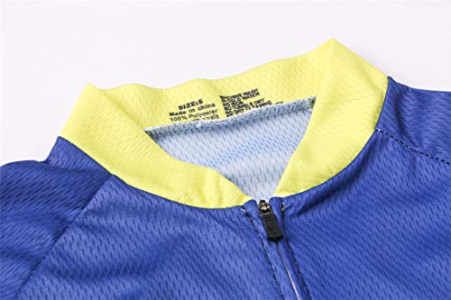 Maillot de Ciclismo para Mujer con Cremallera Manga Corta Ropa de Ciclismo de Carretera Equipo Profesional de Carreras BTT para Mujer Ropa de montaña Transpirable Amarillo y Azul XL