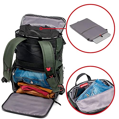 Manfrotto Street Slim Mochila para Cámaras Réflex y sin Espejo, Acceso Frontal y Trasero, Inserto Extraible para Cámera y Portátil, Mochila Compacta para Accesorios de Fotografía, Color Verde