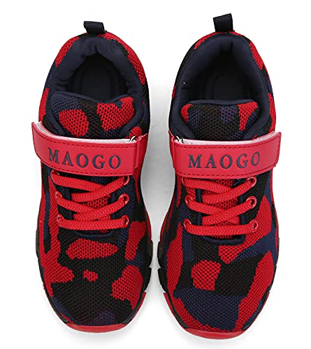 MAOGO - Zapatillas de deporte para niño, transpirables, diseño de camuflaje, color Rojo, talla 37 EU